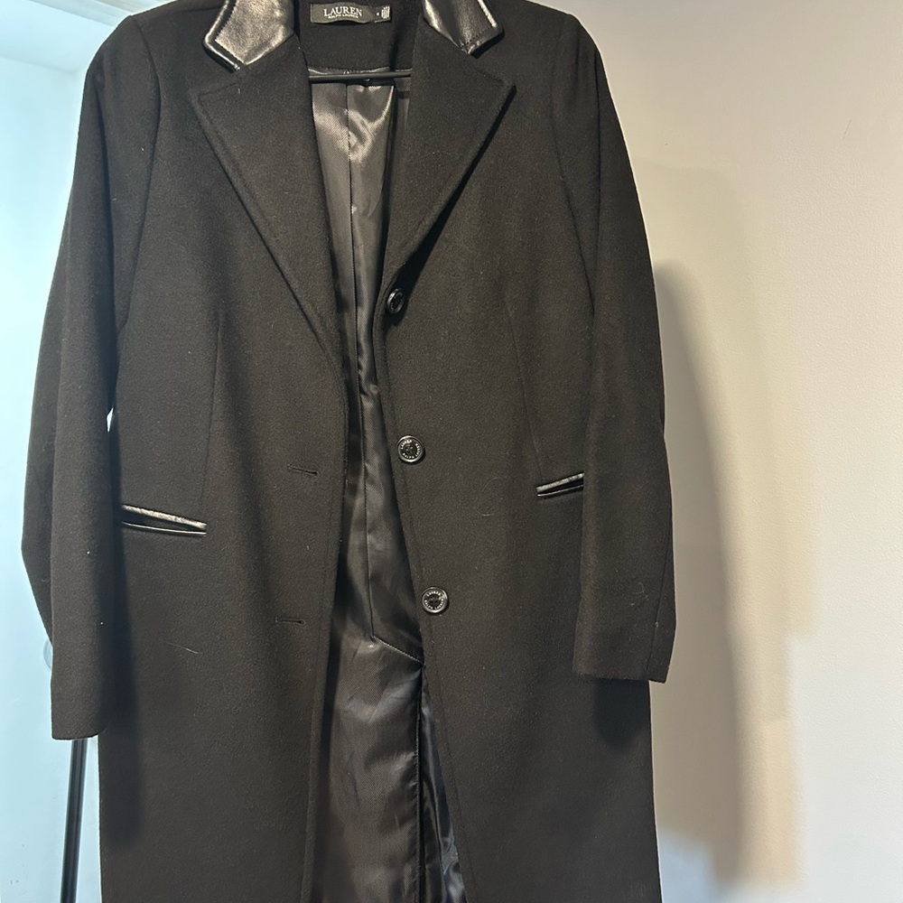 Ralph Lauren Black Trench Coat with Leather Accents